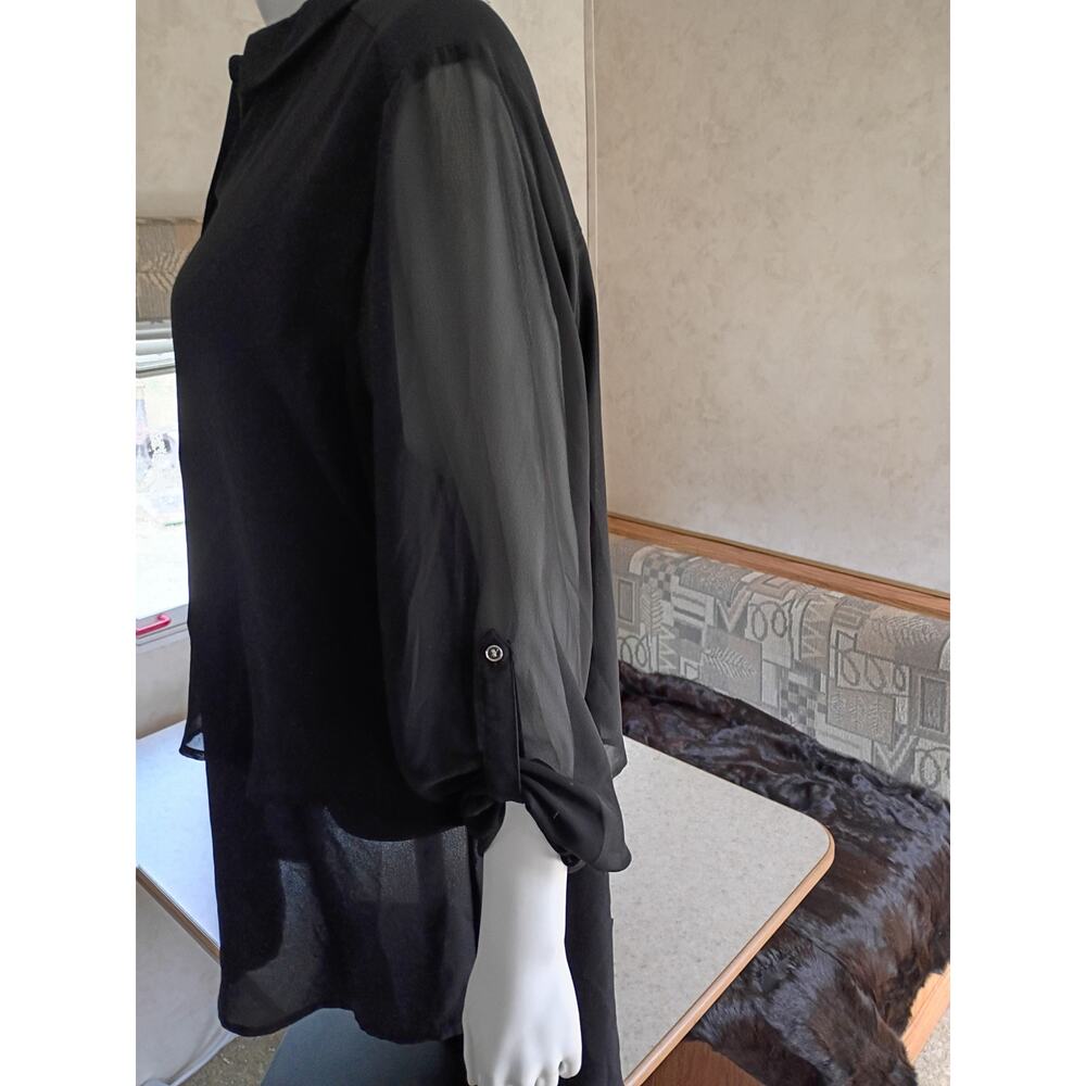 Lane Bryant Black Layered Hem Button Front Blouse 18/20 Minimalist Workwear Chic - Picture 11 of 12